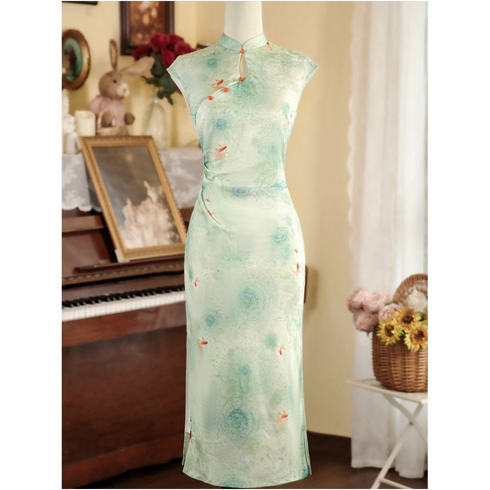 Green cheongsam 2026 new style improved youthful style new Chinese style dress summer elegant ancient style raglan sleeves image 1