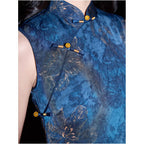 Republic of China style blue cheongsam for mothers modernized spring style 2026 new retro plus size exquisitely beautiful navy blue image 4