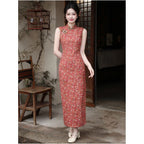 Ru Yun New Chinese Style Exquisitely Beautiful Floral Sleeveless Tencel Linen Cheongsam for Summer Everyday Wear Fitted Waist image 4