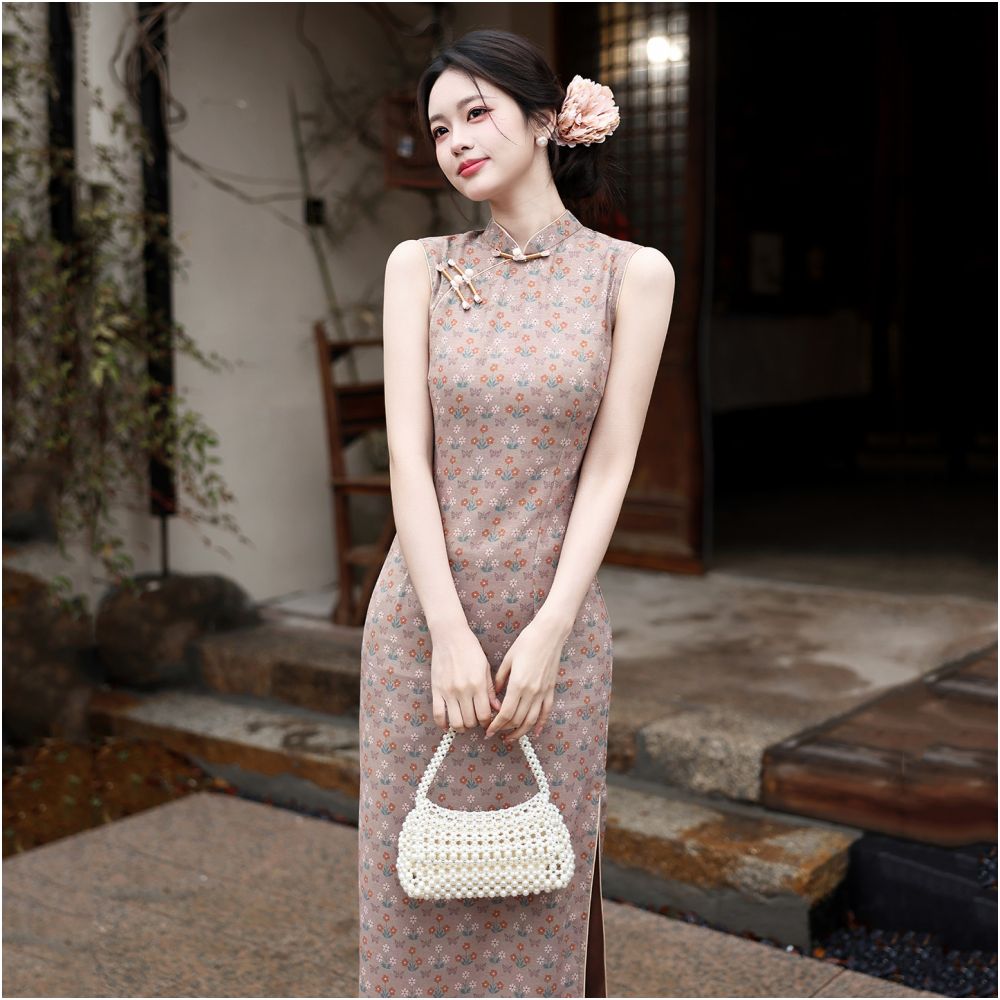 Coral Floral Sleeveless Qipao Dress | Neo-Chinese Cheongsam, Modern Summer Dress, Elegant Daily & Evening Wear, Floral Print