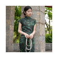 Emerald Butterfly Cap Sleeve Qipao Dress | Neo-Chinese Cheongsam, Elegant Evening Wear, Butterfly Motif
