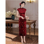 Ru Yun Night Banquet in Blossoms Short sleeved Youthful Velvet Embroidered Wine Red Cheongsam 2026 Summer Everyday Slimming Women s Style image 2