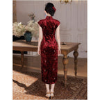 Ru Yun Night Banquet in Blossoms Short sleeved Youthful Velvet Embroidered Wine Red Cheongsam 2026 Summer Everyday Slimming Women s Style image 4