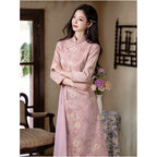 New Chinese Style Elegance Young Women s Pink Ao Dai Cheongsam 2025 Autumn Everyday Wear with Slim Fit and Long Sleeves A New Chinese Style Dress image 4