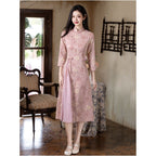 New Chinese Style Elegance Young Women s Pink Ao Dai Cheongsam 2025 Autumn Everyday Wear with Slim Fit and Long Sleeves A New Chinese Style Dress image 5