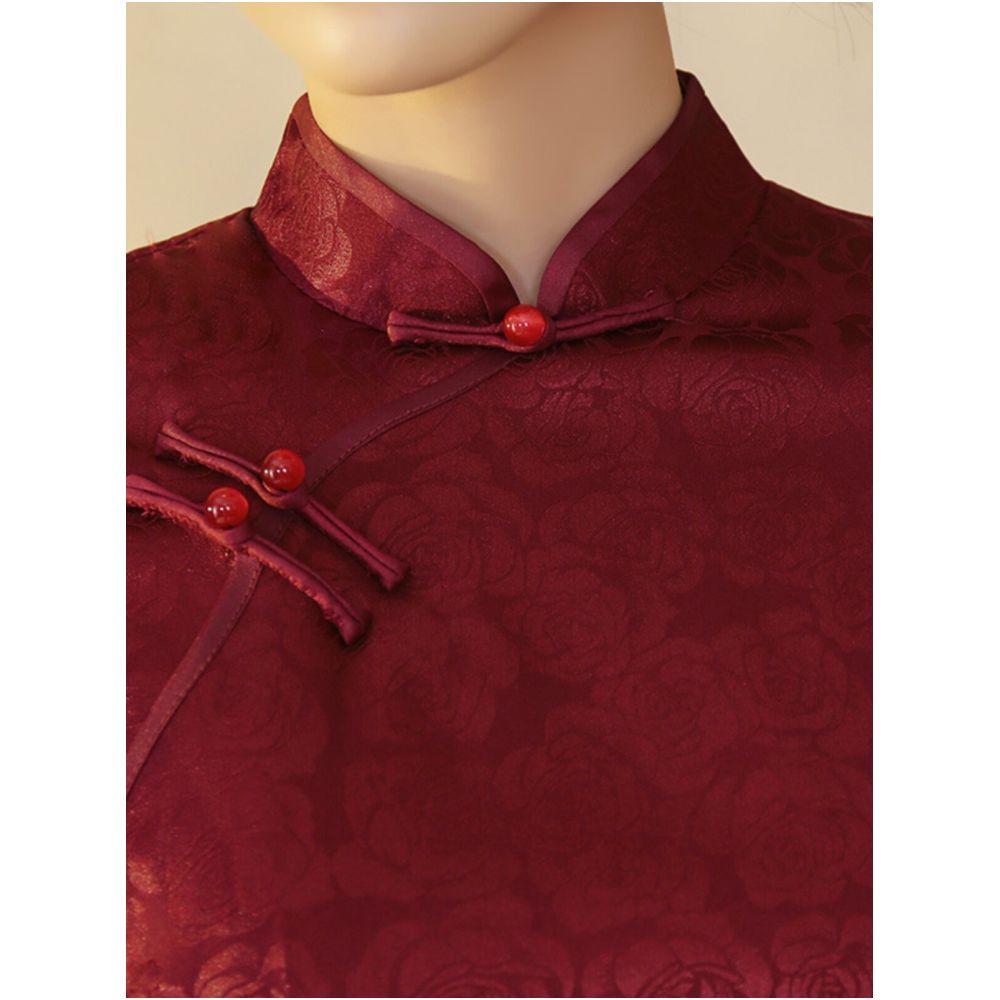 Jiayue 2026 Spring New Jacquard Satin Long Cheongsam Dress Short Sleeve Modified for College Entrance Examination Candidates and Top Scorers image 3