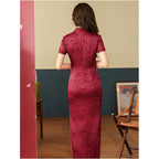 Jiayue 2026 Spring New Jacquard Satin Long Cheongsam Dress Short Sleeve Modified for College Entrance Examination Candidates and Top Scorers image 4