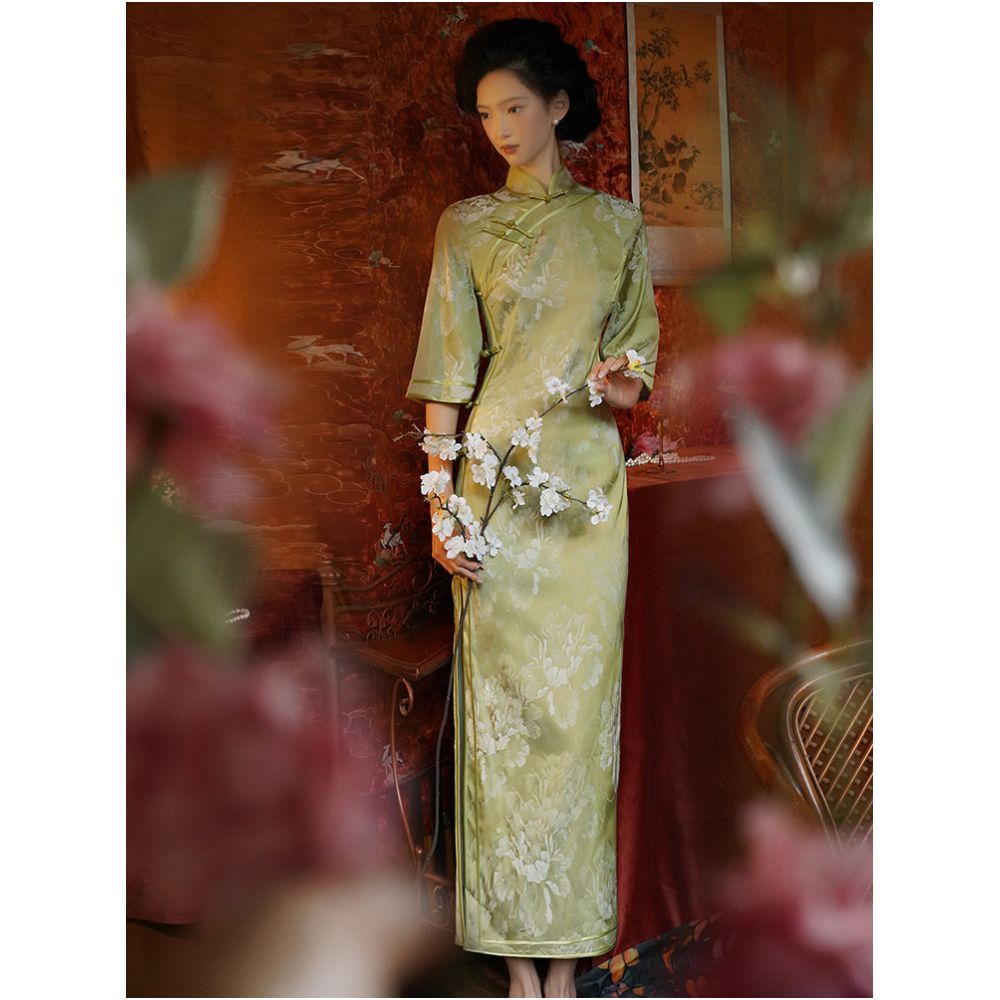 Lavender Floral Qipao Dress | Neo-Chinese Cheongsam, Elegant Evening Dress, Daily Wear