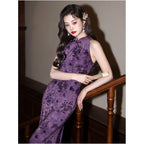 New Chinese Style Elegance A youthful and sophisticated summer everyday purple cheongsam dress with high elasticity and lightweight fabric image 2