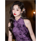 New Chinese Style Elegance A youthful and sophisticated summer everyday purple cheongsam dress with high elasticity and lightweight fabric image 4