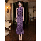 New Chinese Style Elegance A youthful and sophisticated summer everyday purple cheongsam dress with high elasticity and lightweight fabric image 5