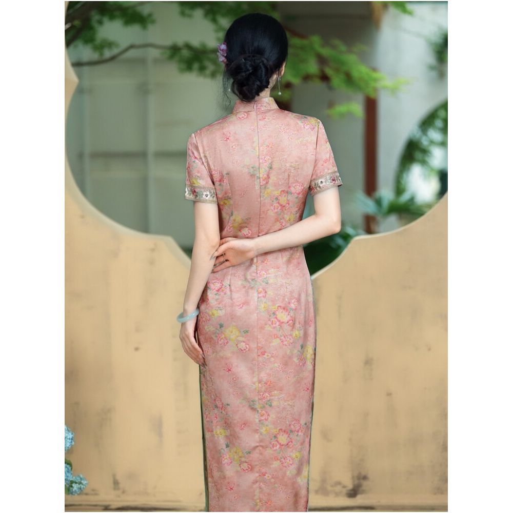 Pink cheongsam dress long style suitable for middle aged mothers 2026 new style new Chinese style youthful style pink modified pink image 4
