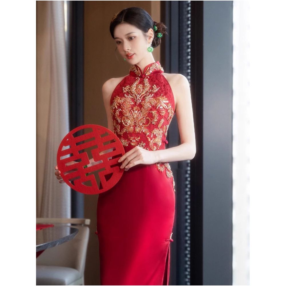 2026 New Style Cheongsam Toasting Dress New Chinese Style Red Engagement Wedding Dress Women s Wedding Morning Robe Slim Fit High End Feel image 2