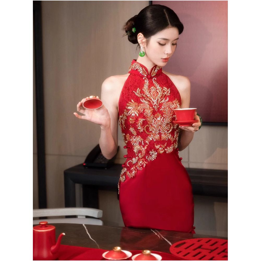 2026 New Style Cheongsam Toasting Dress New Chinese Style Red Engagement Wedding Dress Women s Wedding Morning Robe Slim Fit High End Feel image 3