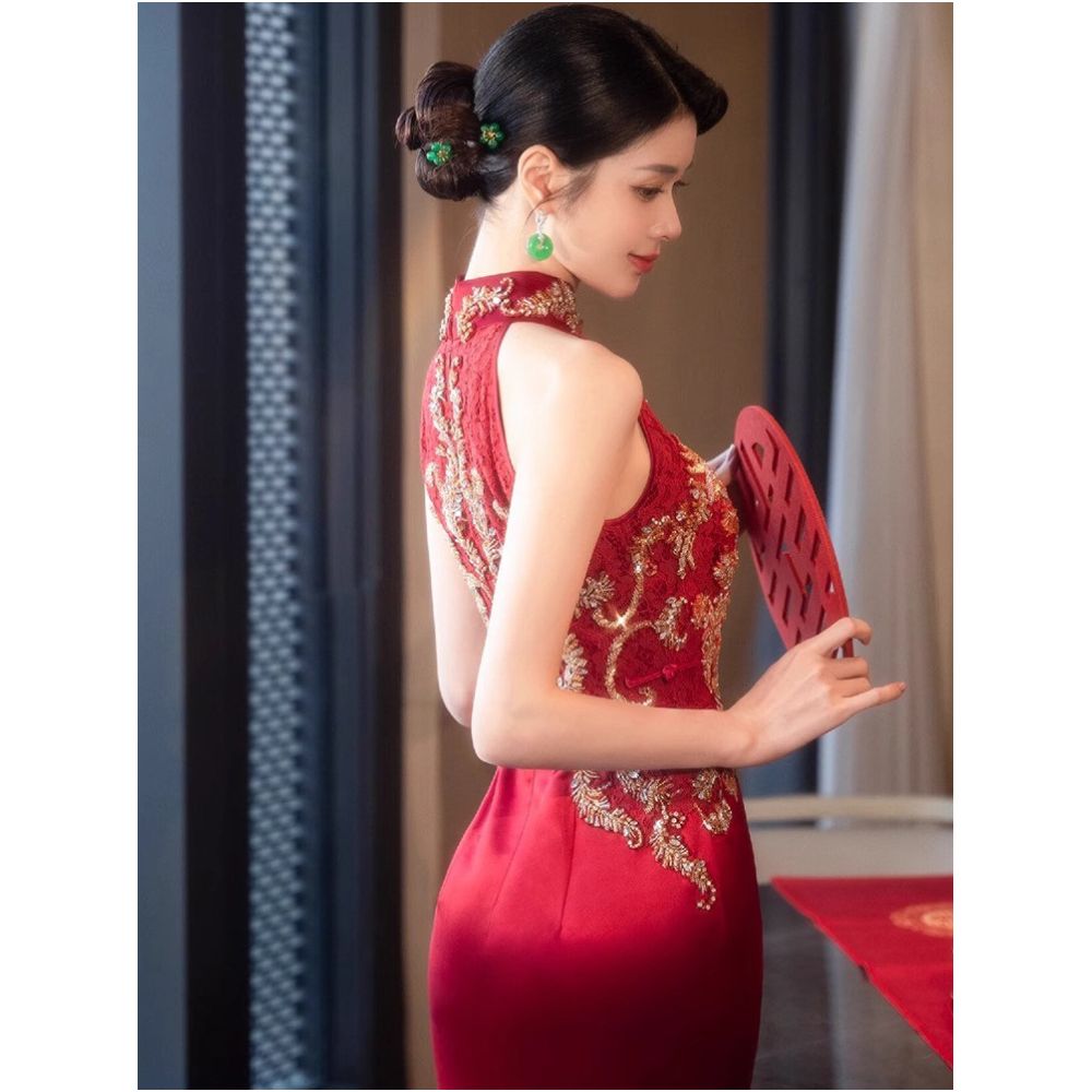 2026 New Style Cheongsam Toasting Dress New Chinese Style Red Engagement Wedding Dress Women s Wedding Morning Robe Slim Fit High End Feel image 4