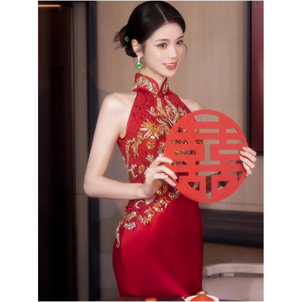 2026 New Style Cheongsam Toasting Dress New Chinese Style Red Engagement Wedding Dress Women s Wedding Morning Robe Slim Fit High End Feel image 5