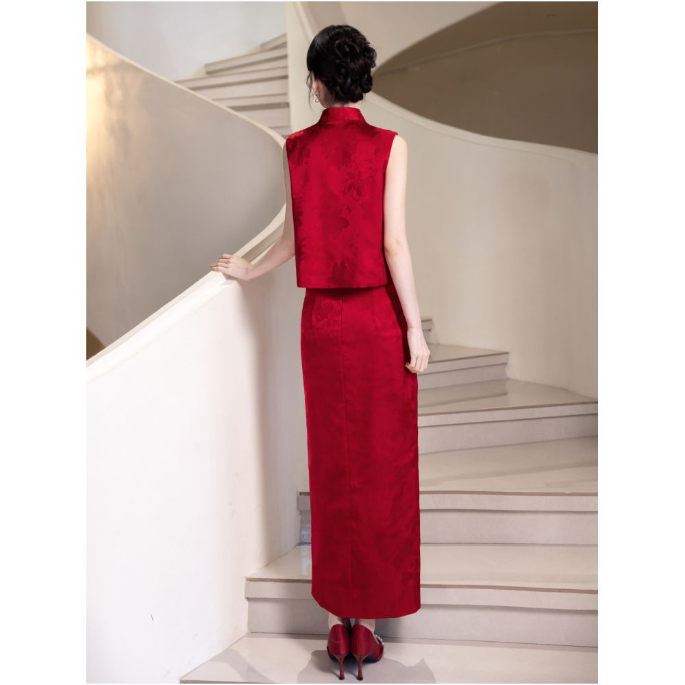 New Chinese style toasting dress for brides 2026 new embroidered cheongsam wedding dress Xiuhe dress engagement dress set image 5