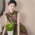 Retro style green modern Chinese style modified cheongsam spring summer sleeveless Chinese style high end temperament dress for women s daily wear image 1