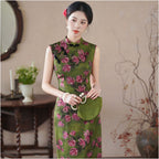 Retro style green modern Chinese style modified cheongsam spring summer sleeveless Chinese style high end temperament dress for women s daily wear image 2