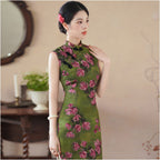 Retro style green modern Chinese style modified cheongsam spring summer sleeveless Chinese style high end temperament dress for women s daily wear image 5