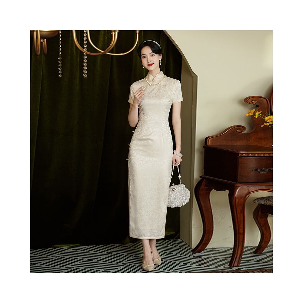 Mandarin Orange Floral Midi Qipao Dress | Neo-Chinese Cheongsam, Elegant Evening Wear, Cultural Events, Modern Traditional