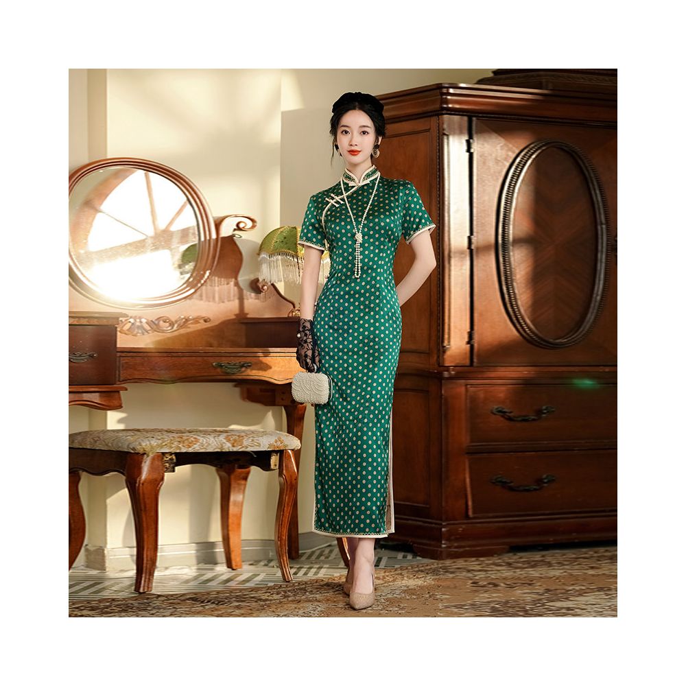 Mandarin Orange Floral Midi Qipao Dress | Neo-Chinese Cheongsam, Elegant Evening Wear, Cultural Events, Modern Traditional