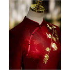 Red long sleeved cheongsam toast dress 2026 new style for brides engagement dress women s autumn and winter everyday wear embroidered image 4
