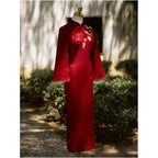 Red long sleeved cheongsam toast dress 2026 new style for brides engagement dress women s autumn and winter everyday wear embroidered image 5