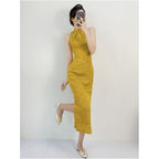 Golden Morning Robe New Chinese Style Cheongsam 2026 New Style Young and High End Suitable for Engagement Everyday Wear Petite Women Summer image 1