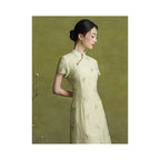 New Chinese style green cheongsam dress modified for women exuding elegance everyday style retro literary and artistic feel Odai tea ceremony attire summer image 2