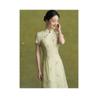 New Chinese style green cheongsam dress modified for women exuding elegance everyday style retro literary and artistic feel Odai tea ceremony attire summer image 3