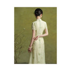 New Chinese style green cheongsam dress modified for women exuding elegance everyday style retro literary and artistic feel Odai tea ceremony attire summer image 4