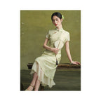 New Chinese style green cheongsam dress modified for women exuding elegance everyday style retro literary and artistic feel Odai tea ceremony attire summer image 5