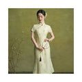 Pale Yellow Embroidered Mermaid Qipao Dress | Neo-Chinese Cheongsam, Modern Oriental Dress, Elegant Evening / Daily Wear
