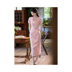 Pink Chinese Style Long Modified Cheongsam 2026 New Style Young Women s Retro Slim Fit Short Sleeve Casual Summer image 3