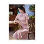 Pink Chinese Style Long Modified Cheongsam 2026 New Style Young Women s Retro Slim Fit Short Sleeve Casual Summer image 4
