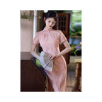 Pink Chinese Style Long Modified Cheongsam 2026 New Style Young Women s Retro Slim Fit Short Sleeve Casual Summer image 5