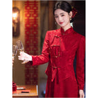 Su Jinxiu s New Chinese Style Red Engagement Cheongsam Two Piece Set Winter 2025 New Bride Toasting Dress image 2