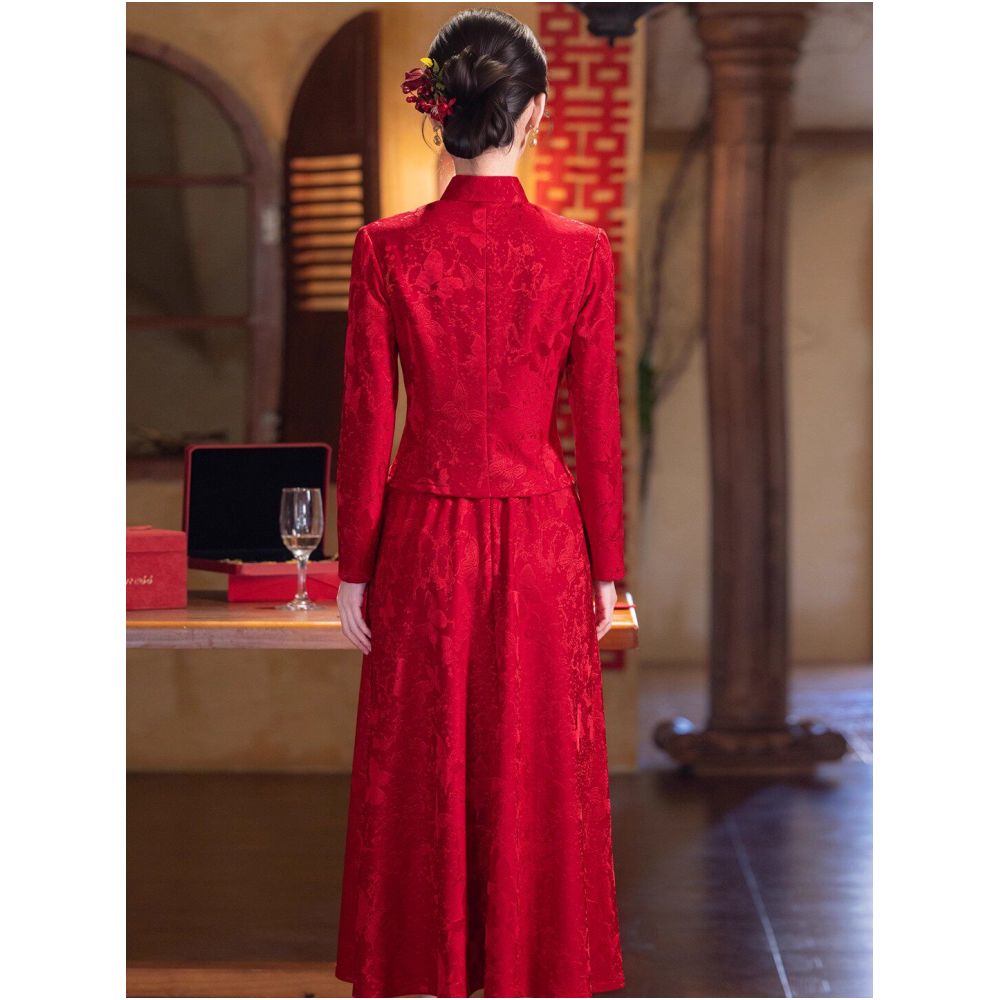 Su Jinxiu s New Chinese Style Red Engagement Cheongsam Two Piece Set Winter 2025 New Bride Toasting Dress image 5