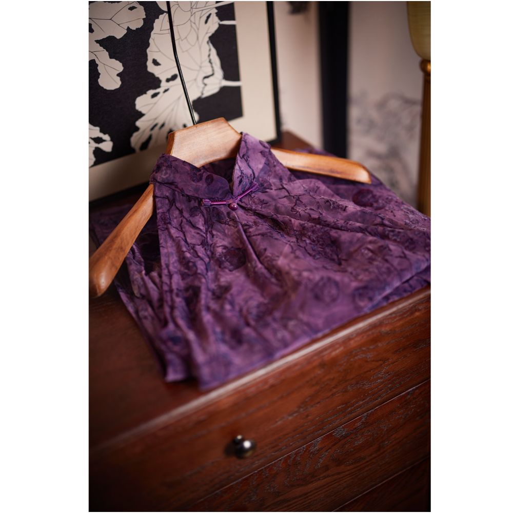 Muran s Diary Purple Flocked Halter Neck Cheongsam A New Chinese Style Classical Sexy Republic of China Style Elegant and Slimming Dress for Summer image 5