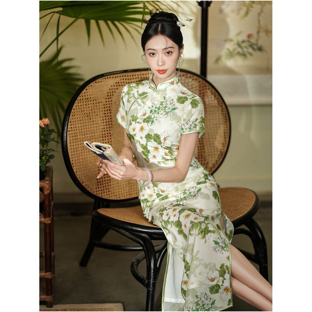Floral Abstract Ink Artistic Qipao Dress | Neo-Chinese Cheongsam, Modern Oriental Dress, Elegant Evening / Daily Wear