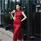 Crimson Floral Qipao Dress | Neo-Chinese Cheongsam, Modern Oriental Dress, Elegant Evening / Daily Wear