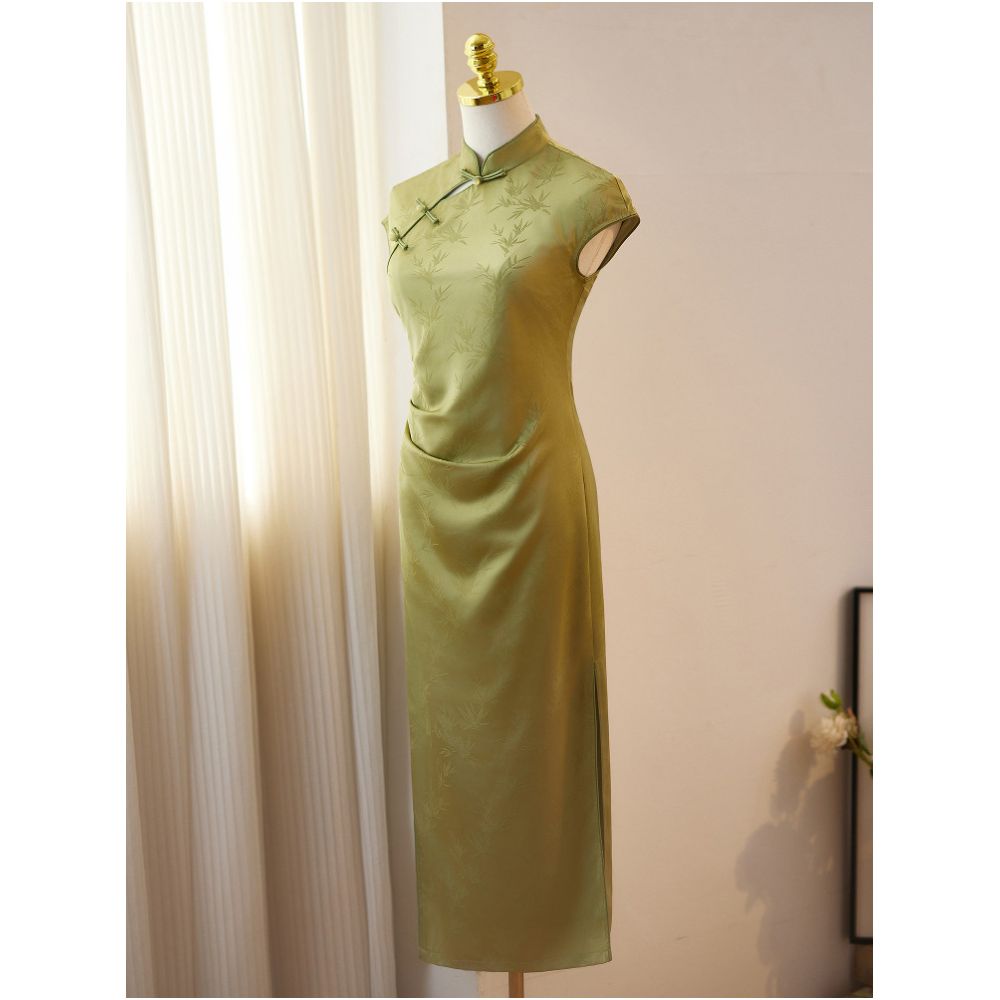 Green College Entrance Examination Success Cheongsam 2026 New Summer New Chinese Style Improved Young Girl Dress Bamboo Leaf image 2