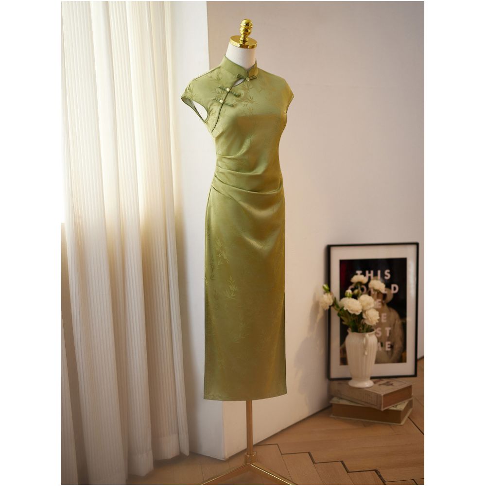 Green College Entrance Examination Success Cheongsam 2026 New Summer New Chinese Style Improved Young Girl Dress Bamboo Leaf image 3