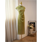Green College Entrance Examination Success Cheongsam 2026 New Summer New Chinese Style Improved Young Girl Dress Bamboo Leaf image 3