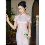 Pink cheongsam youthful style 2026 new style suitable for mothers everyday wear modern Chinese style high end long dress sophisticated and elegant spring style image 3