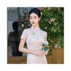 Modern New Chinese Style Jacquard Cheongsam in Blush Pink | Neo-Oriental Embroidered Qipao