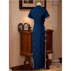 Blue cheongsam suitable for everyday wear Republic of China style women s clothing modernized retro literary student dress old Shanghai spring and summer image 5