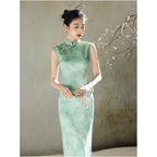 New Chinese style green cheongsam for women 2026 new style improved sleeveless stand collar elegant and sophisticated youthful summer dress image 3
