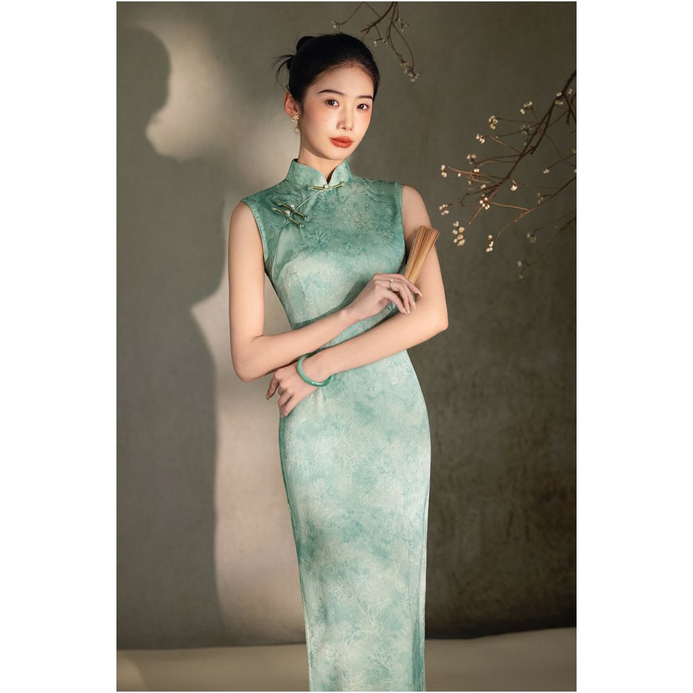 Neo-Oriental Mint Jade Qipao - Elegant Sleeveless Cheongsam Dress | New Chinese Style Modern Occasion Wear